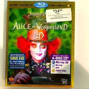 Alice in Wonderland 3D 3-Disc set Blu Ray, DVD and Digital Copy